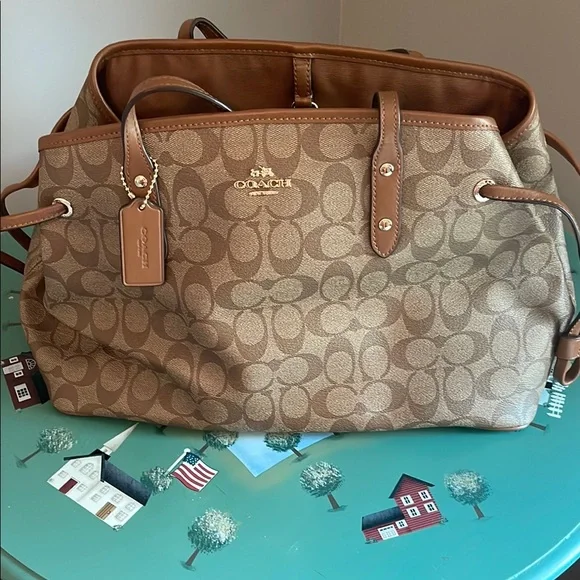 Coach Brown Monogram Tote with Leather Trim - Picture 1 of 5